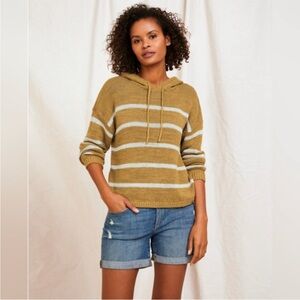 Striped Hooded Pullover Sweater - Mustard